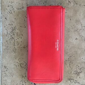 Coach Vibrant Coral Leather Zip Wallet